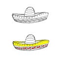 Sombrero icon. Hand drawn ink graphic sketch monochrome and colorful art design stock vector illustration Royalty Free Stock Photo